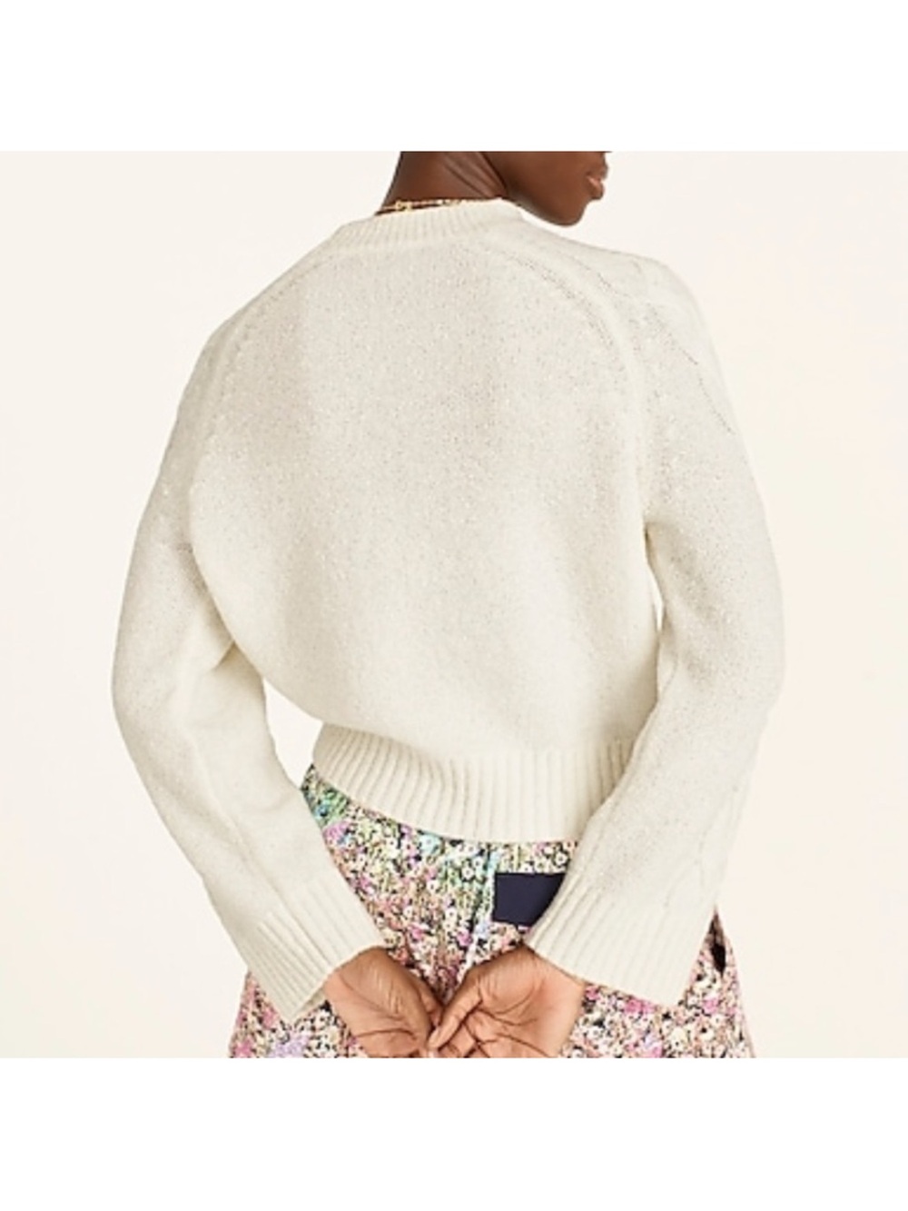 J. Crew Cashmere crewneck bouclé cable-sleeve sweater Size XS Ivory *F - Picture 4 of 12